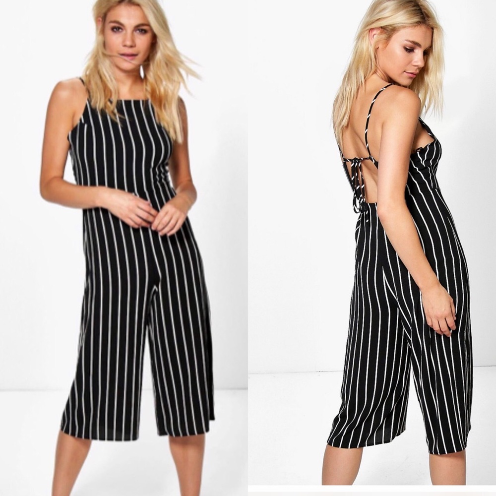 ❌ SOLD Black and white striped open back jumpsuit